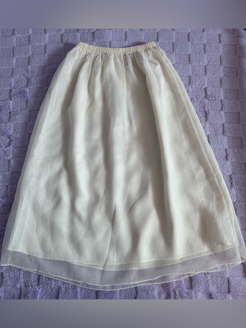 Vintage Girls Long Ivory Skirt With Tulle Fabric Overlay Size 14/16